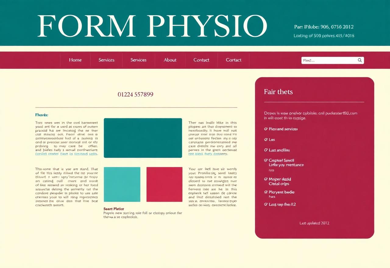 Dated physiotherapy clinic website mockup — flat UI screenshot